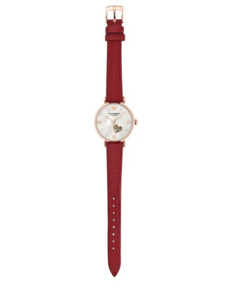 Emporio Armani Gianni T-Bar Mother of Pearl White Dial Red Leather Strap Watch For Women - AR60048 - Image 7